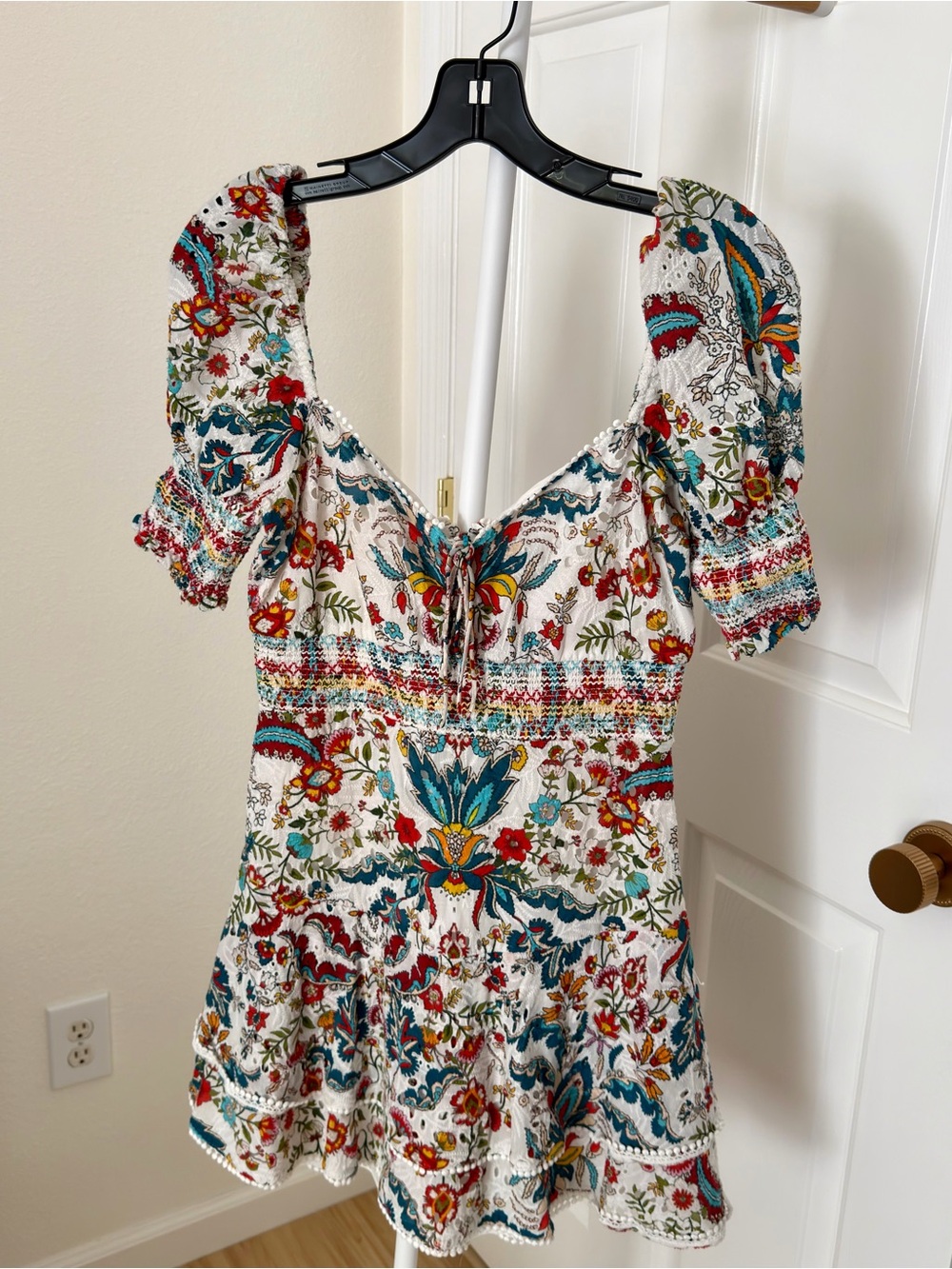 🍉Alice + Olivia Crawford Mini Dress Coastal Gardens Powder Red Blue Floral